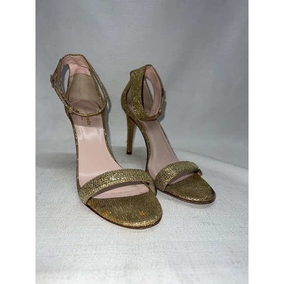 kate spade Shoes - Kate Spade Sandals Womens 8.5 Gold Metallic Mesh Ankle Strap Stiletto Glam Heel